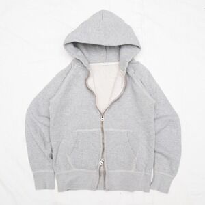 Orcival Vintage Style Overlock Stitched Heavyweight Hoodie Grey Double Zipper XS